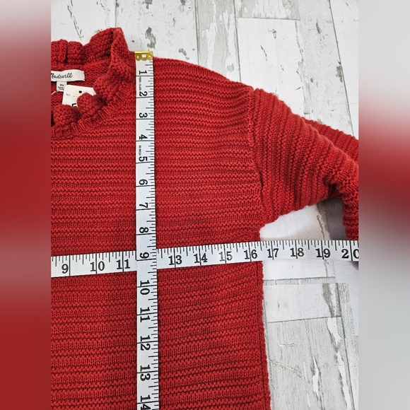 Madewell Womens Cotton Merino Wool Sweater Xsmall Ruffle Neck Red Textured - Picture 6 of 12